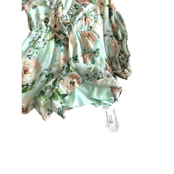 Yumi Kim Maya Romper XS Sunday Rose Aqua Floral Long Sleeve NWT Silk Chiffon - Picture 11 of 15
